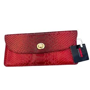 NWT Vntg Hobo Intl Dead Stock Red Ombré Croc Print Turn Lock Clutch Wallet